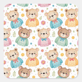 Adesivo Quadrado Urso de pelúcia e flores