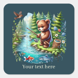 Adesivo Quadrado Urso de pesca cúpula personalizável
