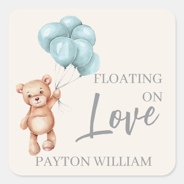 Adesivo Quadrado Urso de Teddy com Balões (Frente)