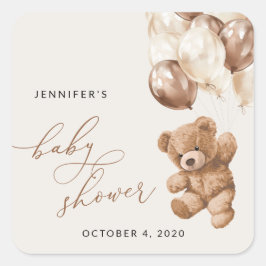 Adesivo Quadrado Urso De Teddy, Urso De Bebê, Balões Marrons, Chá d
