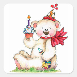 Adesivo Quadrado Urso do aniversário