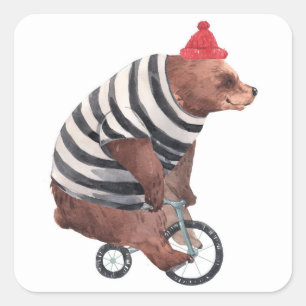 Adesivo Quadrado Urso do divertimento da bicicleta