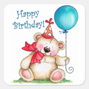 Adesivo Quadrado Urso do feliz aniversario