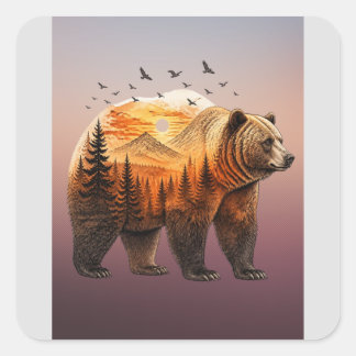 Adesivo Quadrado Urso Dupla Exposição Floresta