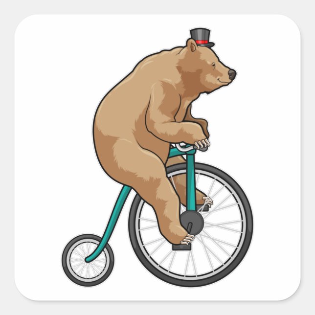 Adesivo Quadrado Urso em Circo com Bicicleta (Frente)