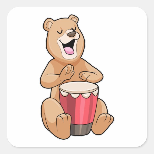 Adesivo Quadrado Urso em Música com Tambor (Frente)