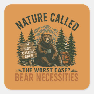 Adesivo Quadrado Urso Engraçado Placa de Acampamento Natureza Ligou