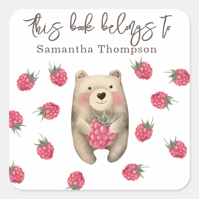 Adesivo Quadrado Urso - este livro pertence a (Frente)