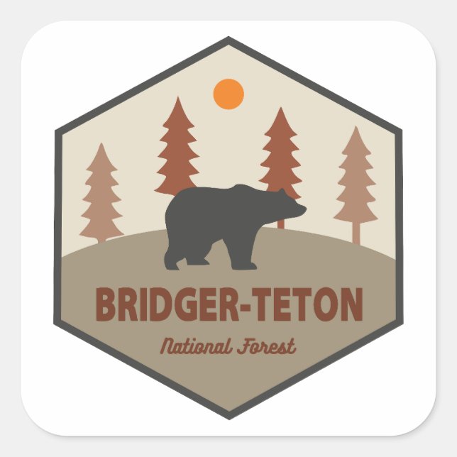 Adesivo Quadrado Urso Florestal Nacional Bridger-Teton (Frente)