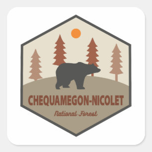 Adesivo Quadrado Urso Florestal Nacional Chequamegon-Nicolet