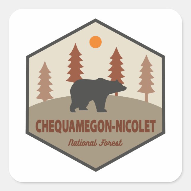 Adesivo Quadrado Urso Florestal Nacional Chequamegon-Nicolet (Frente)
