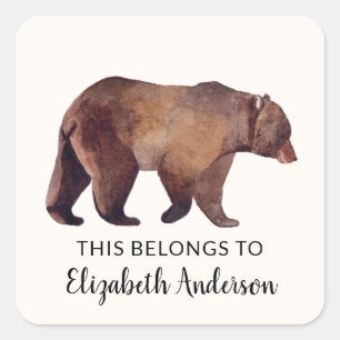 Adesivo Quadrado Urso Grelha de Aquarela Personalizado