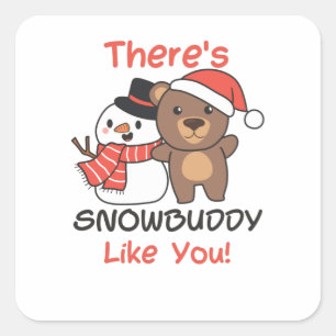Adesivo Quadrado Urso Há Amiguinho de Neve Como Snowman Pun