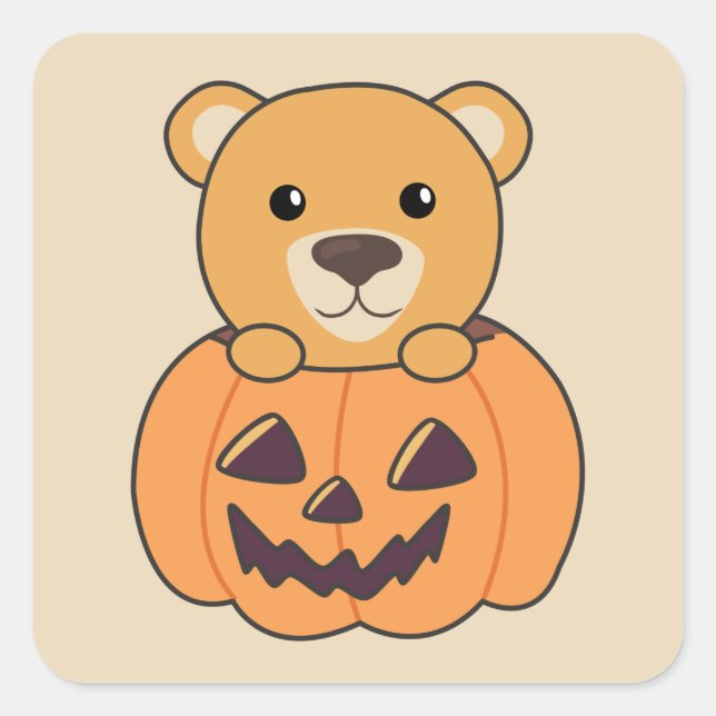 Adesivo Quadrado Urso na Pumpkin Doce Ursos Feliz Quadrado de Hallo (Frente)