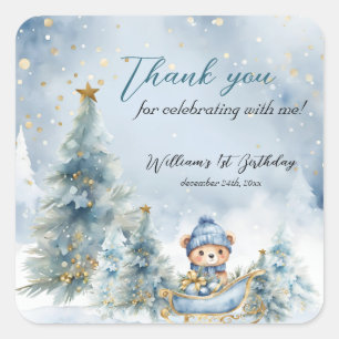 Adesivo Quadrado Urso Natal Um Primeiro Aniversário Inverno