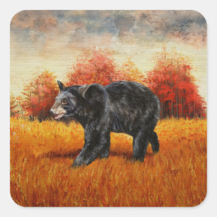 Adesivo Quadrado Urso Negro na Floresta do outono