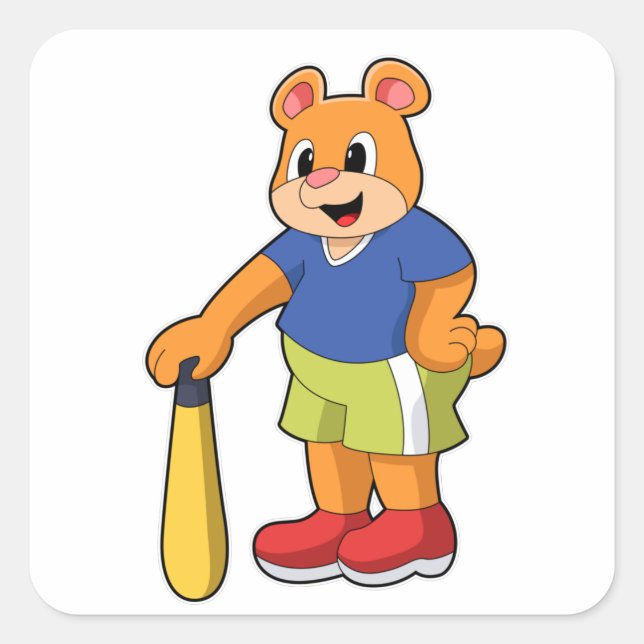 Adesivo Quadrado Urso no Baseball com Baco de Beisebol (Frente)