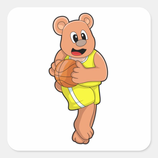 Adesivo Quadrado Urso no Basquete (Frente)
