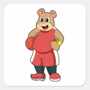 Adesivo Quadrado Urso no Basquete