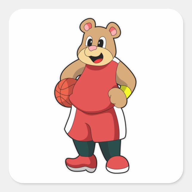 Adesivo Quadrado Urso no Basquete (Frente)