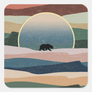 ADESIVO QUADRADO URSO NO SOL DE DESERTO