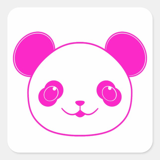 Adesivo Quadrado Urso Panda de Kawaii Rosa (Frente)