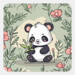 Adesivo Quadrado Urso panda Whimsy com flores