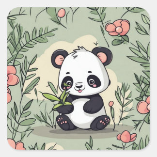 Adesivo Quadrado Urso panda Whimsy com flores