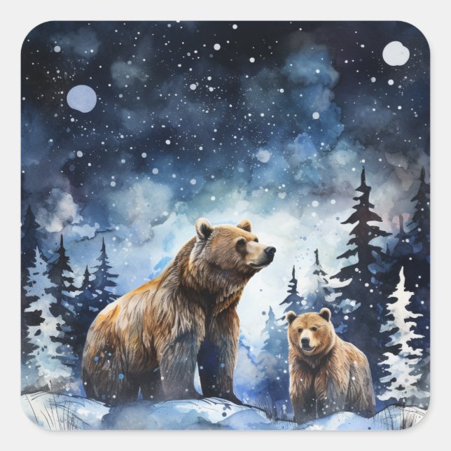 Adesivo Quadrado Urso Pardo e Bebê (Frente)