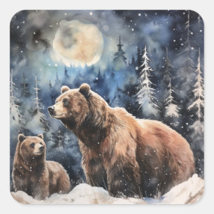 Adesivo Quadrado Urso Pardo e Bebê