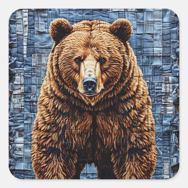 Adesivo Quadrado Urso Pardo Presente Poderoso da Vida Selvagem (Frente)