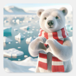 Adesivo Quadrado Urso Polar com Peças Formando Coração