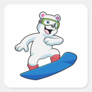 Adesivo Quadrado Urso polar como Snowboarder com Snowboard