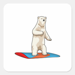 Adesivo Quadrado Urso polar como Snowboarder com Snowboard