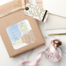 Adesivo Quadrado Urso Polar de Coruja, Chapéus e Suéteres, também