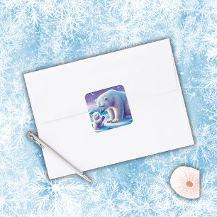 Adesivo Quadrado Urso Polar de mamãe com Cubo