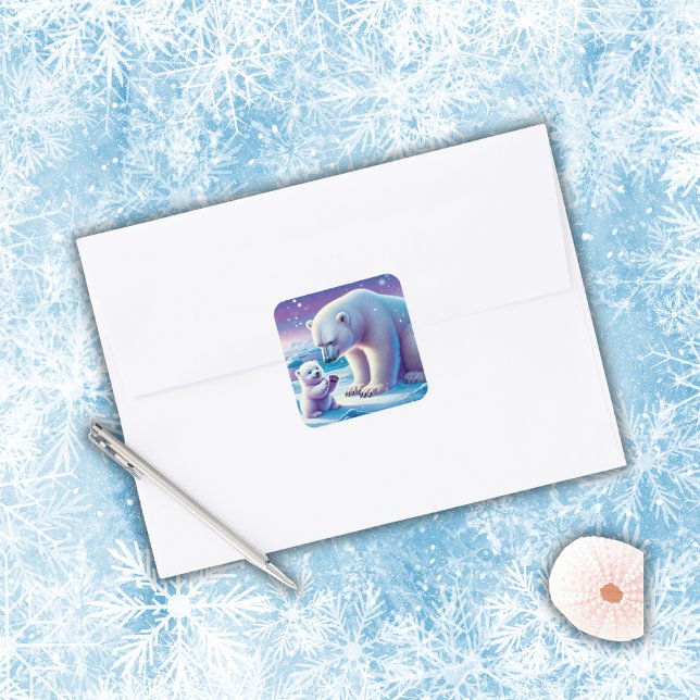 Adesivo Quadrado Urso Polar de mamãe com Cubo | (Criador carregado)