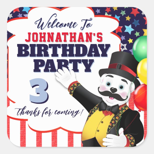 Adesivo Quadrado Urso Polar Do Circus Ringmaster Obrigado (Frente)