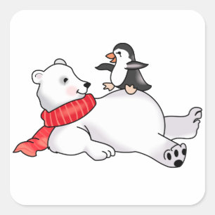 Adesivo Quadrado Urso Polar e Pinguim