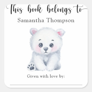 Adesivo Quadrado Urso polar - este livro pertence a