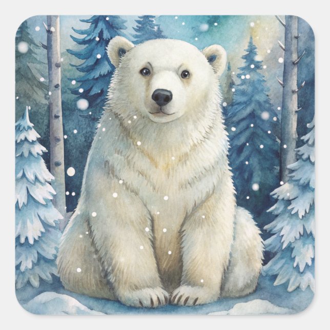 Adesivo Quadrado Urso Polar no inverno (Frente)