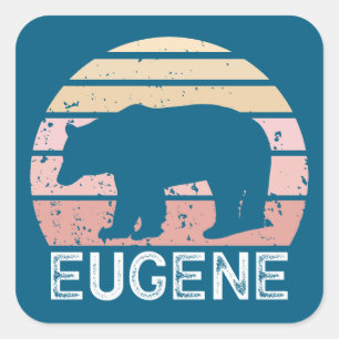 Adesivo Quadrado Urso Retro de Eugene Oregon