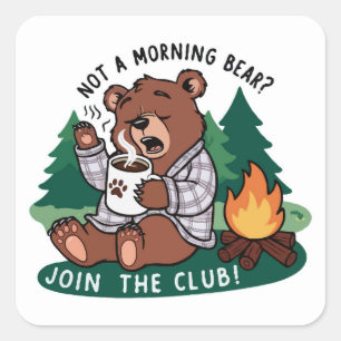 Adesivo Quadrado Urso Sonolento da Campanha - Luto da Manhã Engraça