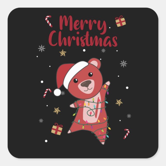 Adesivo Quadrado Ursos Coloridos Brancos Felizes De Natal (Frente)
