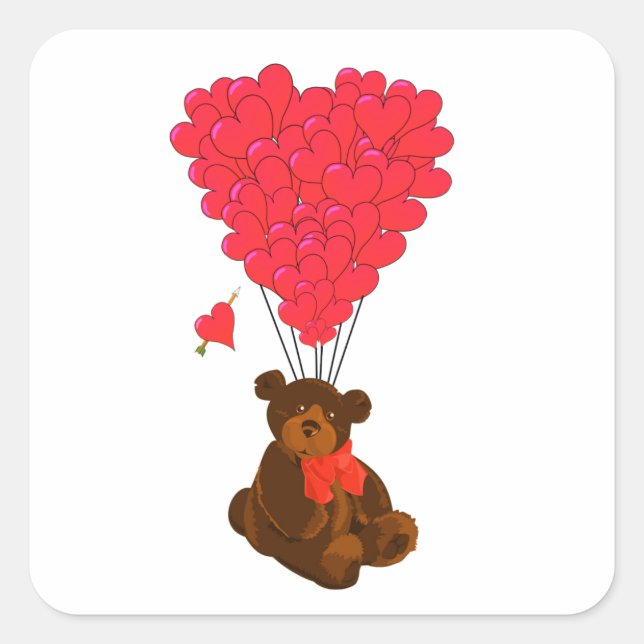 Adesivo Quadrado Ursos de pelúcia e balões cardíacos (Frente)