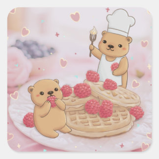 Adesivo Quadrado Ursos de Teddy e Waffles