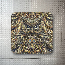 Adesivo Quadrado Ursos e Coruja de Metal Steampunk