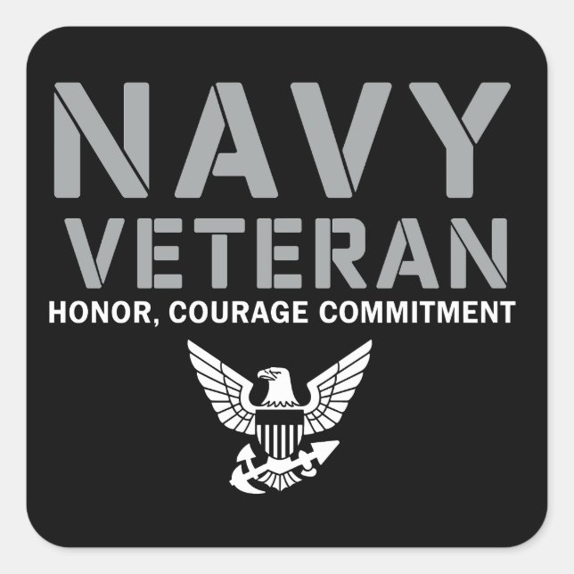 Adesivo Quadrado US Navy Veteran Honor Courage Commitment (Frente)