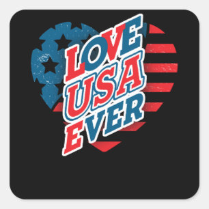 Adesivo Quadrado USA Flag Heart - AMOR EUA EVER