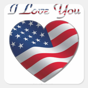 Adesivo Quadrado USA Flag Heart I Love You